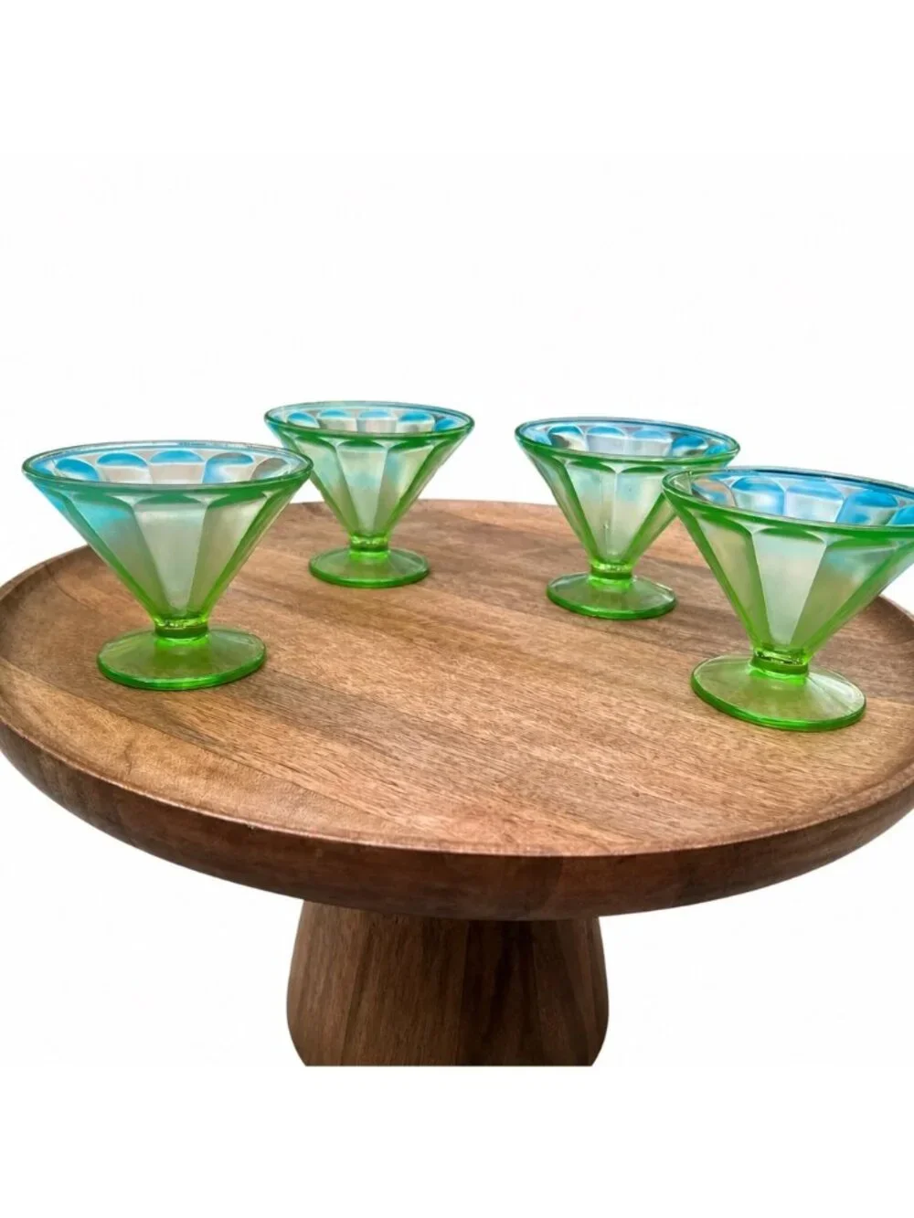 Set Of 4 Vintage Depression Glass Green Uranium Sherbet Cups